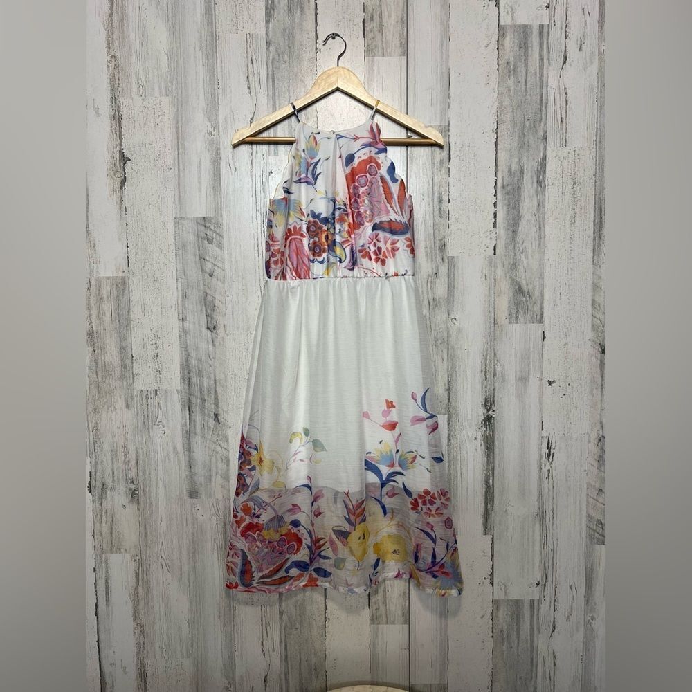 BCX Girl Floral Halter Dress Size 14 White Multicolor Chiffon Midi Dress